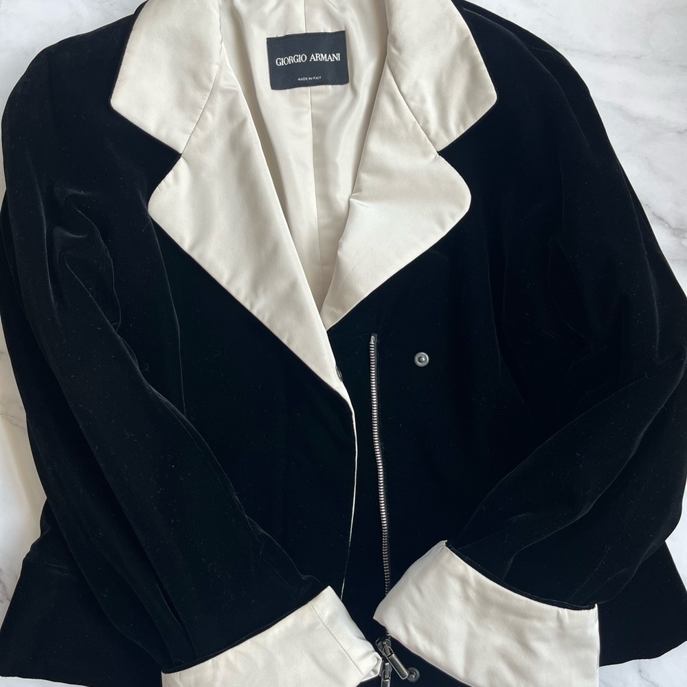 Giorgio Armani Black Velvet Motorcycle Jacket